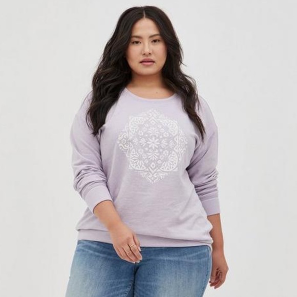 Torrid Drop Shoulder Sweatshirt - Crew Neck Soft Fleece Mandala Purple - Picture 1 of 9